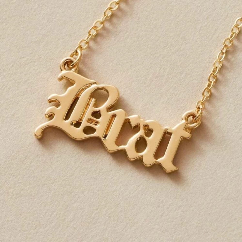 GOLD BRAT NAME NECKLACE Y2K EIGHTIES Jewelry Chain Retro Trendy Cute‎ Gift 80s